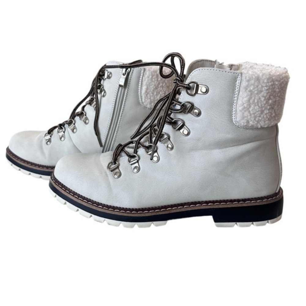Dunes Lace Up Sherpa Trim Hiker Combat Boots White‎ Womens 10